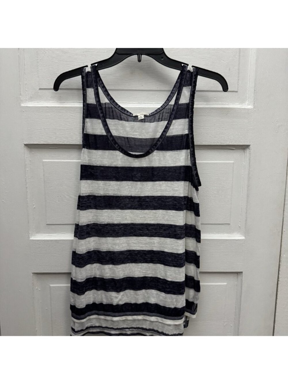 Gap Designed & Crafted Linen Blend Striped Tank Top Black White Relaxed Size M